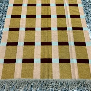 Handwoven mustard and beige windowpane check kilim rug | The Rugs Curator — Pakistani Premium Rugs